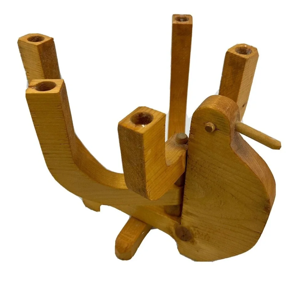 Wood Dove Bird Candle Holder Folding 5 Arm 11